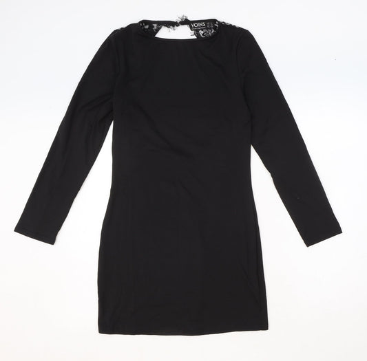 Yoins Womens Black Polyester A-Line Size 10 Round Neck Button
