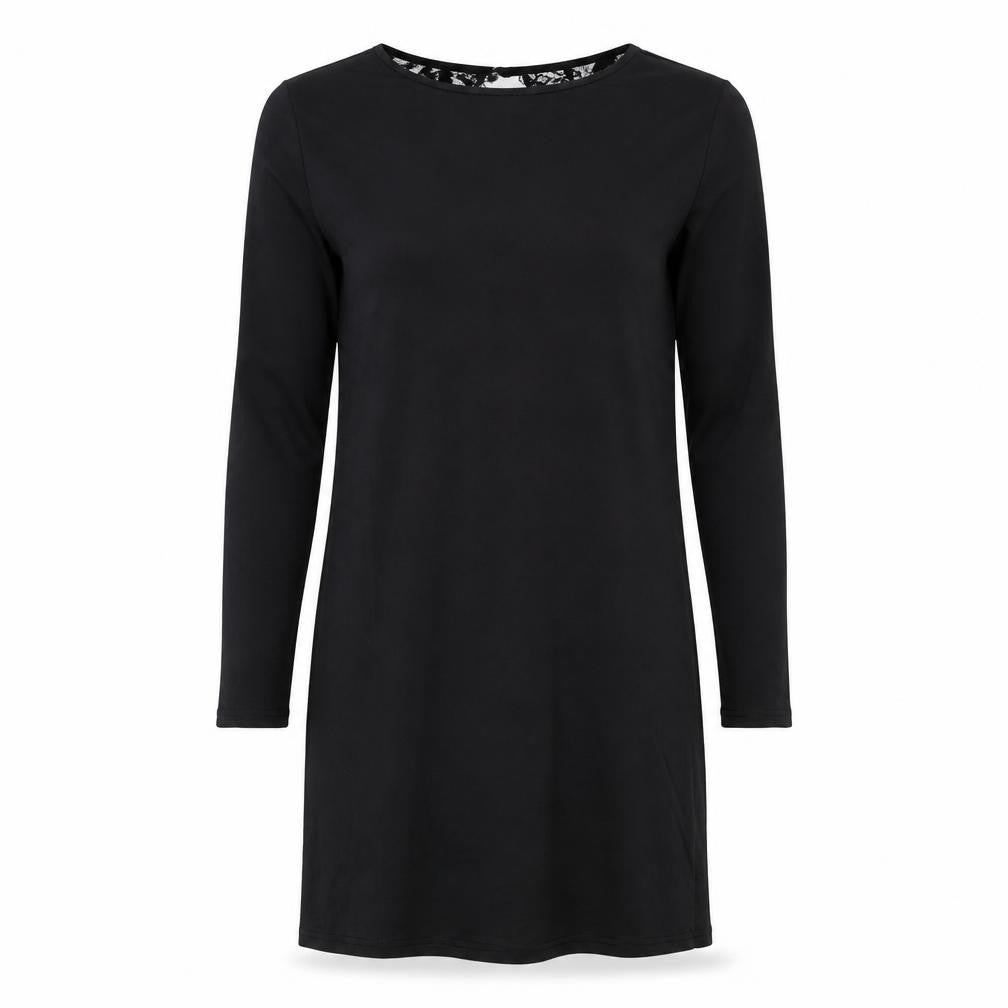 Yoins Womens Black Polyester A-Line Size 10 Round Neck Button