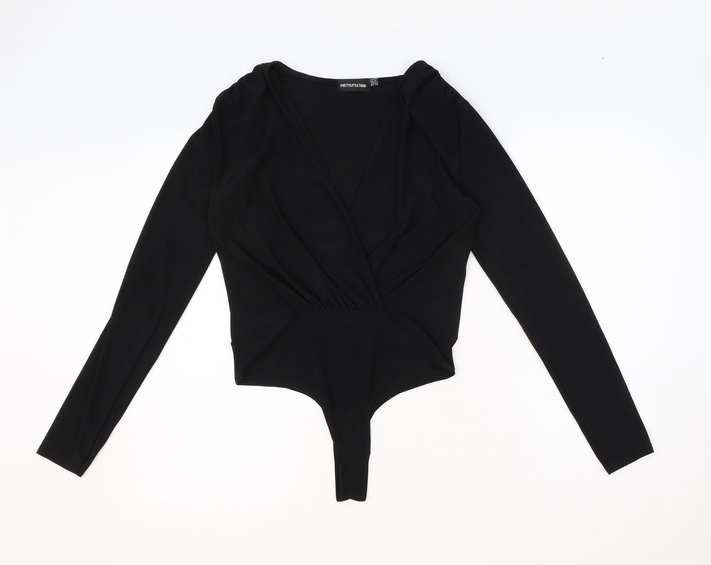PRETTYLITTLETHING Womens Black Polyester Bodysuit One-Piece Size 10 Pullover