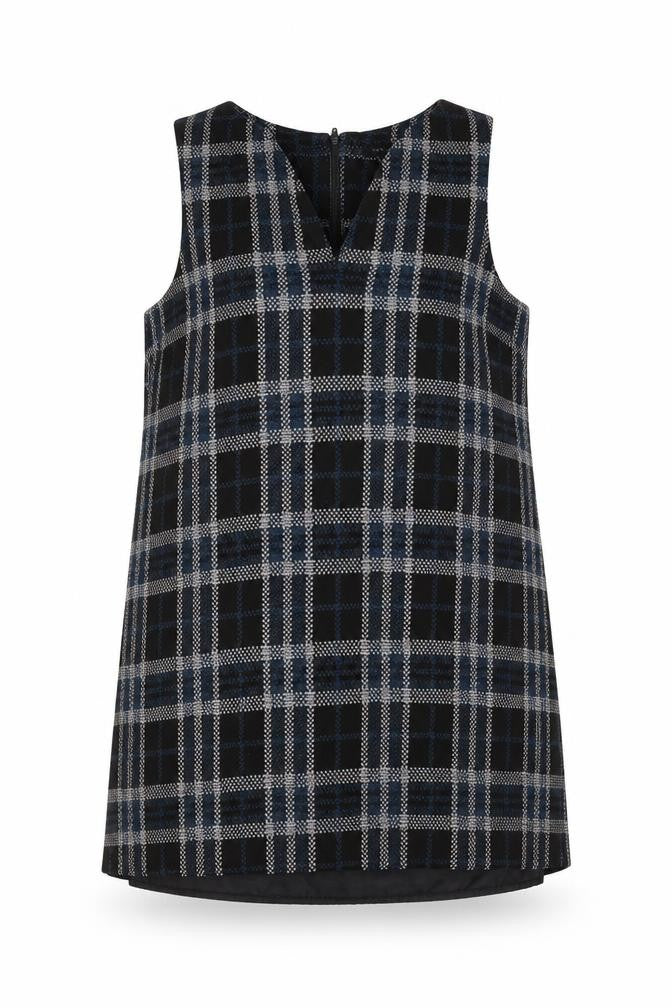 New Look Womens Black Check Polyester A-Line Size 14 V-Neck Zip