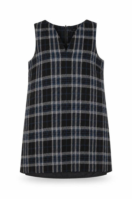 New Look Womens Black Check Polyester A-Line Size 14 V-Neck Zip