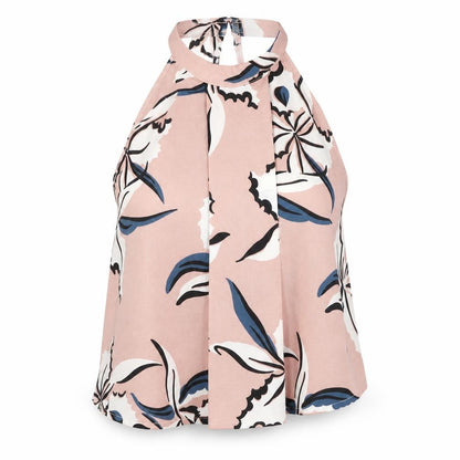 Missguided Womens Pink Floral Polyester Cropped Tank Size 6 Halter