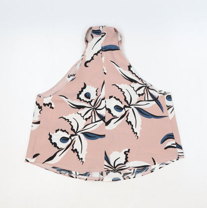 Preloved Missguided Womens Pink Floral Polyester Cropped Tank Size 6 Halter - Back