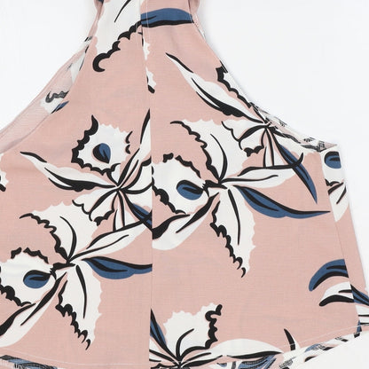 Preloved Missguided Womens Pink Floral Polyester Cropped Tank Size 6 Halter - Label