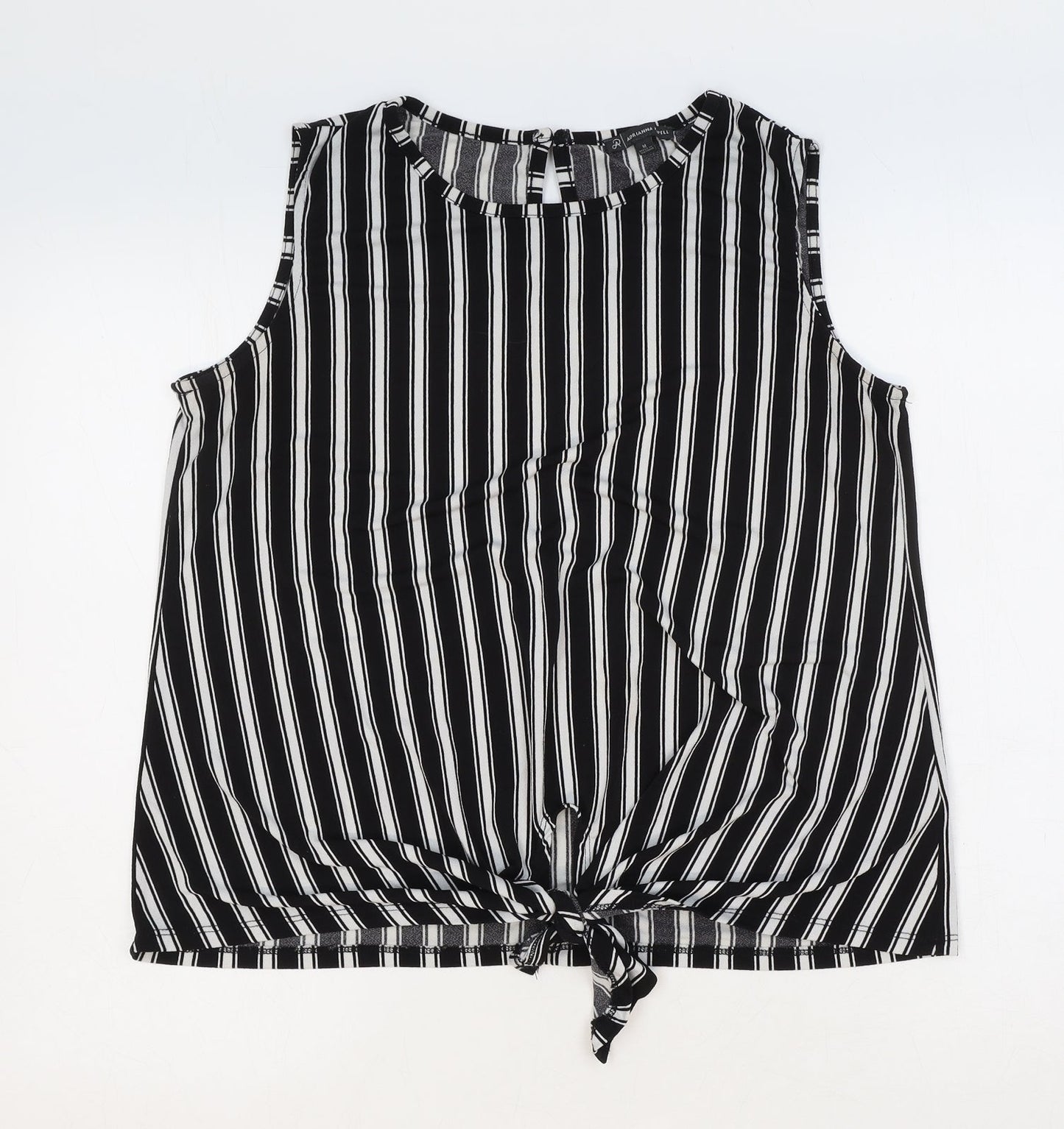 Adrianna Papell Womens Black Striped Polyester Cropped Tank Size M Boat Neck - Tie Front