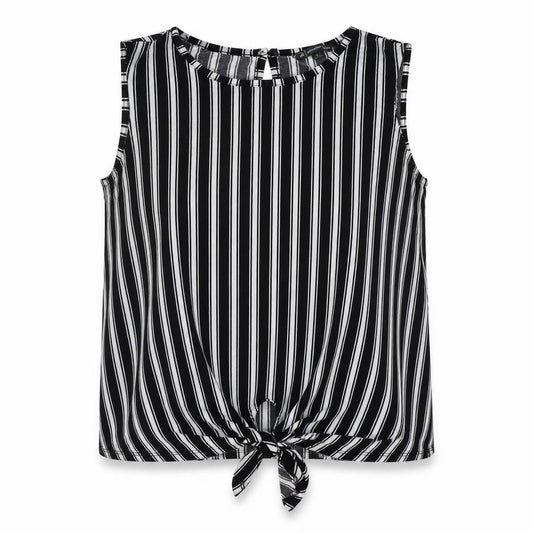 Adrianna Papell Womens Black Striped Polyester Cropped Tank Size M Boat Neck - Tie Front