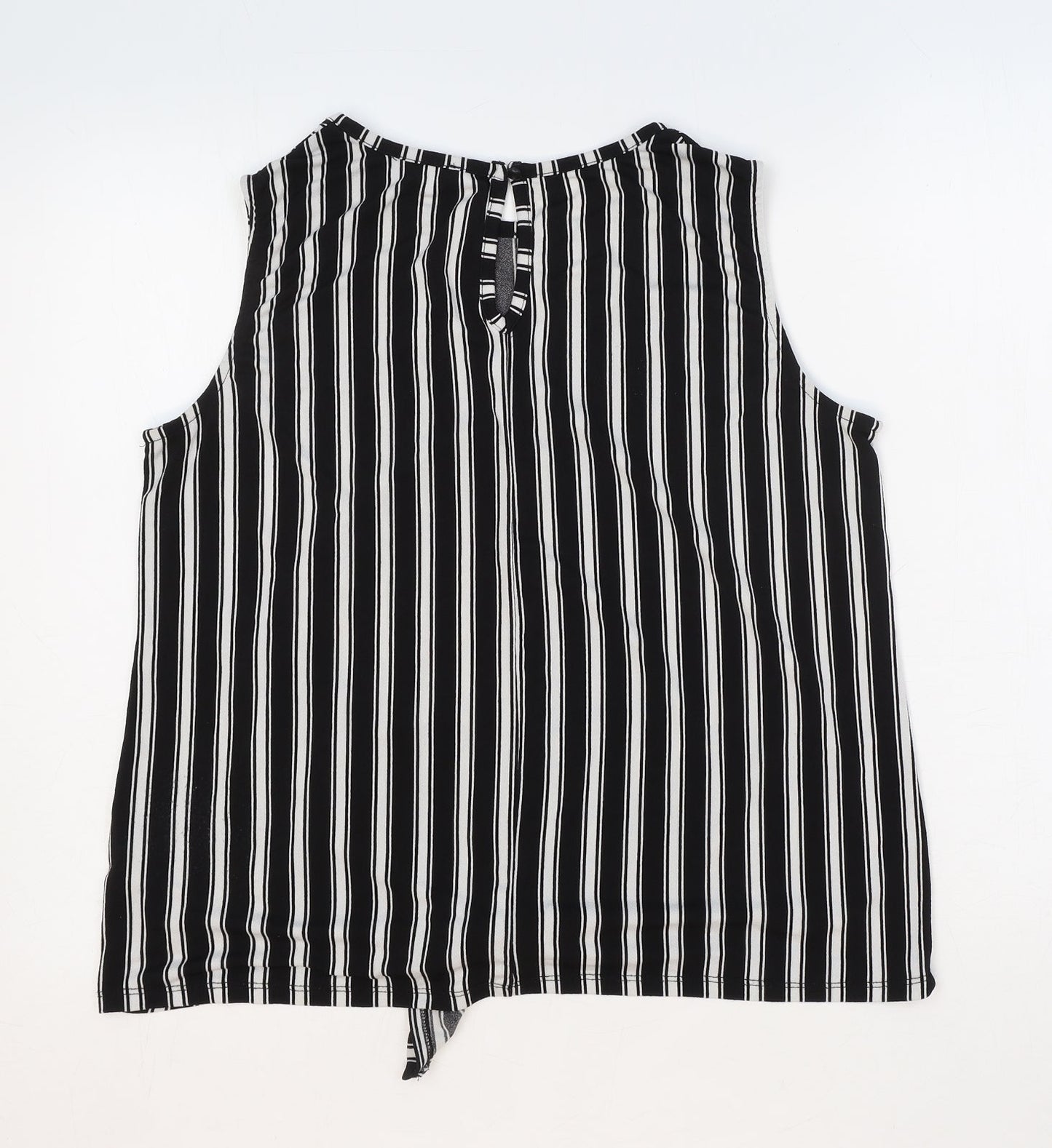 Adrianna Papell Womens Black Striped Polyester Cropped Tank Size M Boat Neck - Tie Front