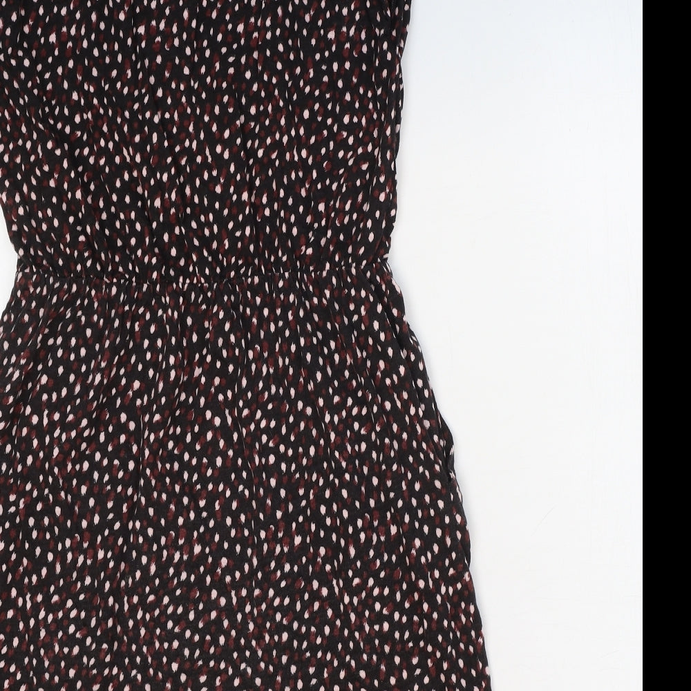 Preworn Womens Black Geometric Cotton Fit & Flare Size XS Round Neck Pullover - Flower Detail