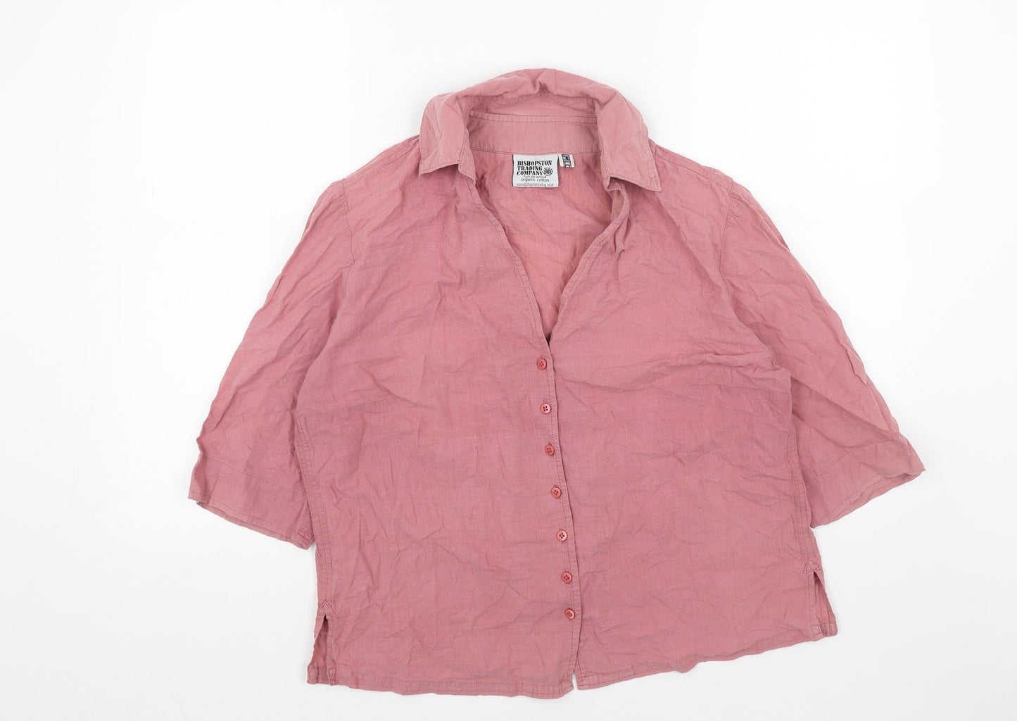 Bishopston Womens Pink Cotton Basic Button-Up Size M Collared