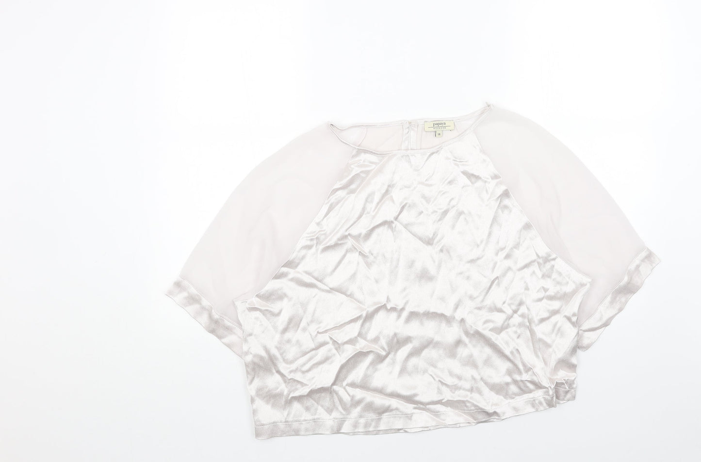 Papaya Womens Silver Polyester Basic Blouse Size 14 Round Neck