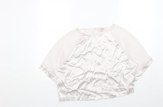 Papaya Womens Silver Polyester Basic Blouse Size 14 Round Neck