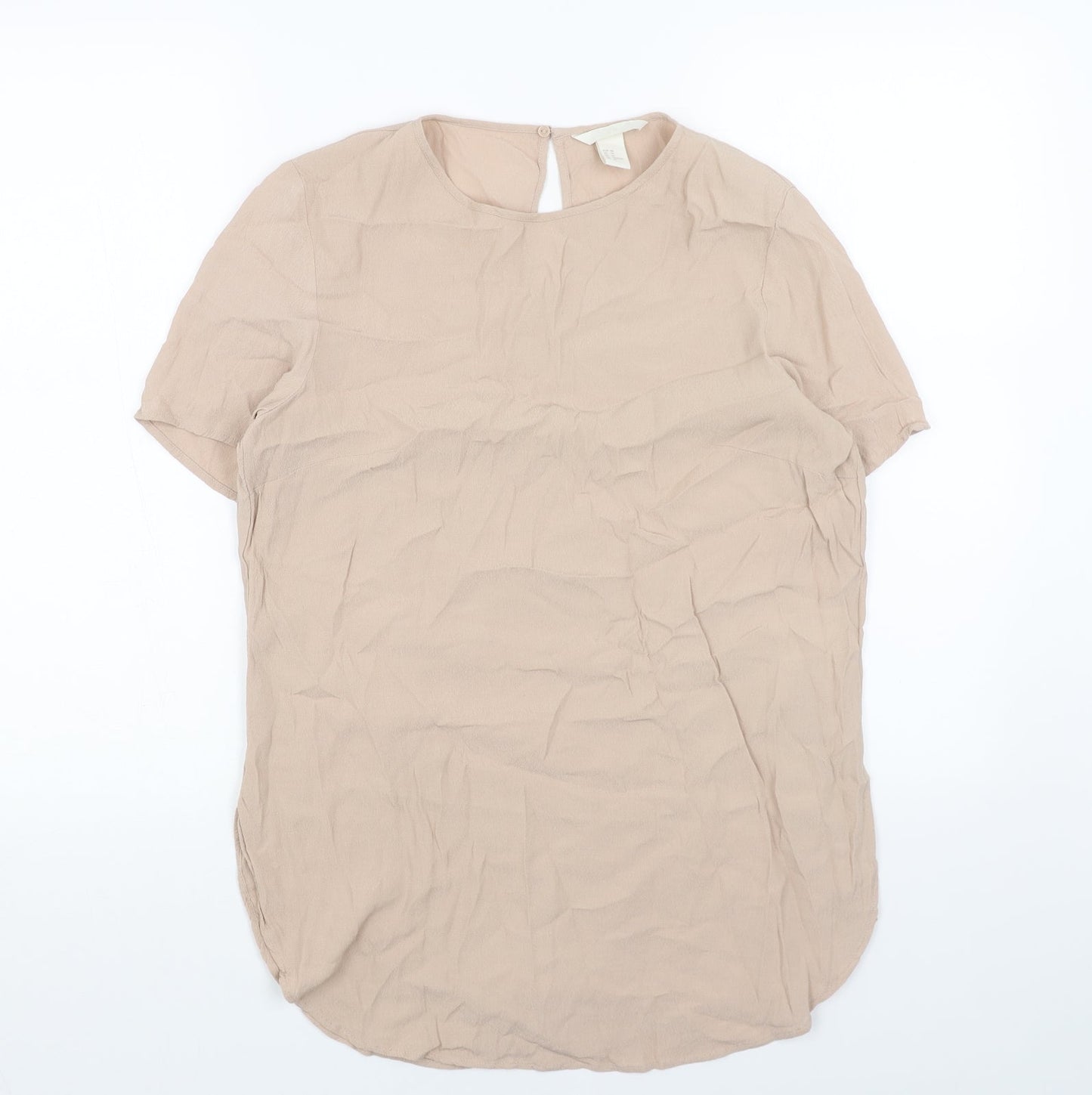 H&M Womens Beige Polyester Basic Blouse Size 12 Round Neck
