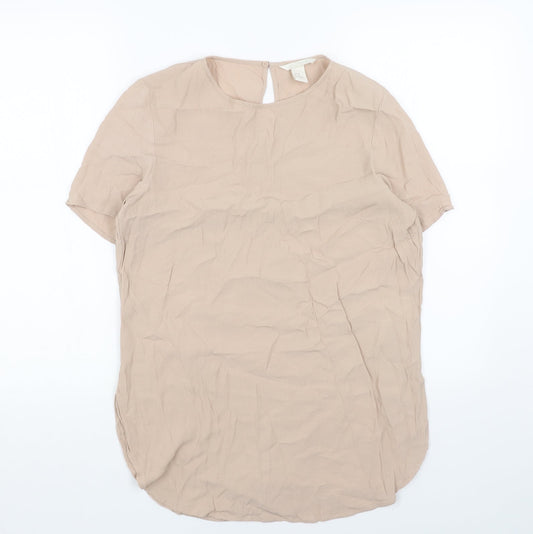 H&M Womens Beige Polyester Basic Blouse Size 12 Round Neck