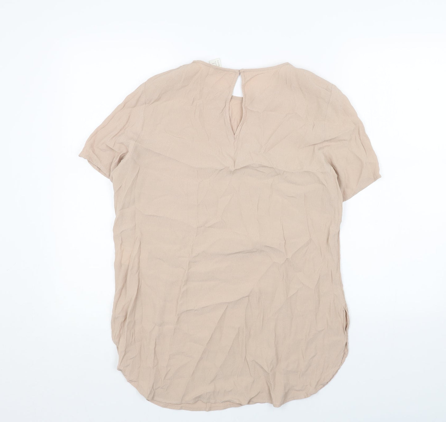 H&M Womens Beige Polyester Basic Blouse Size 12 Round Neck