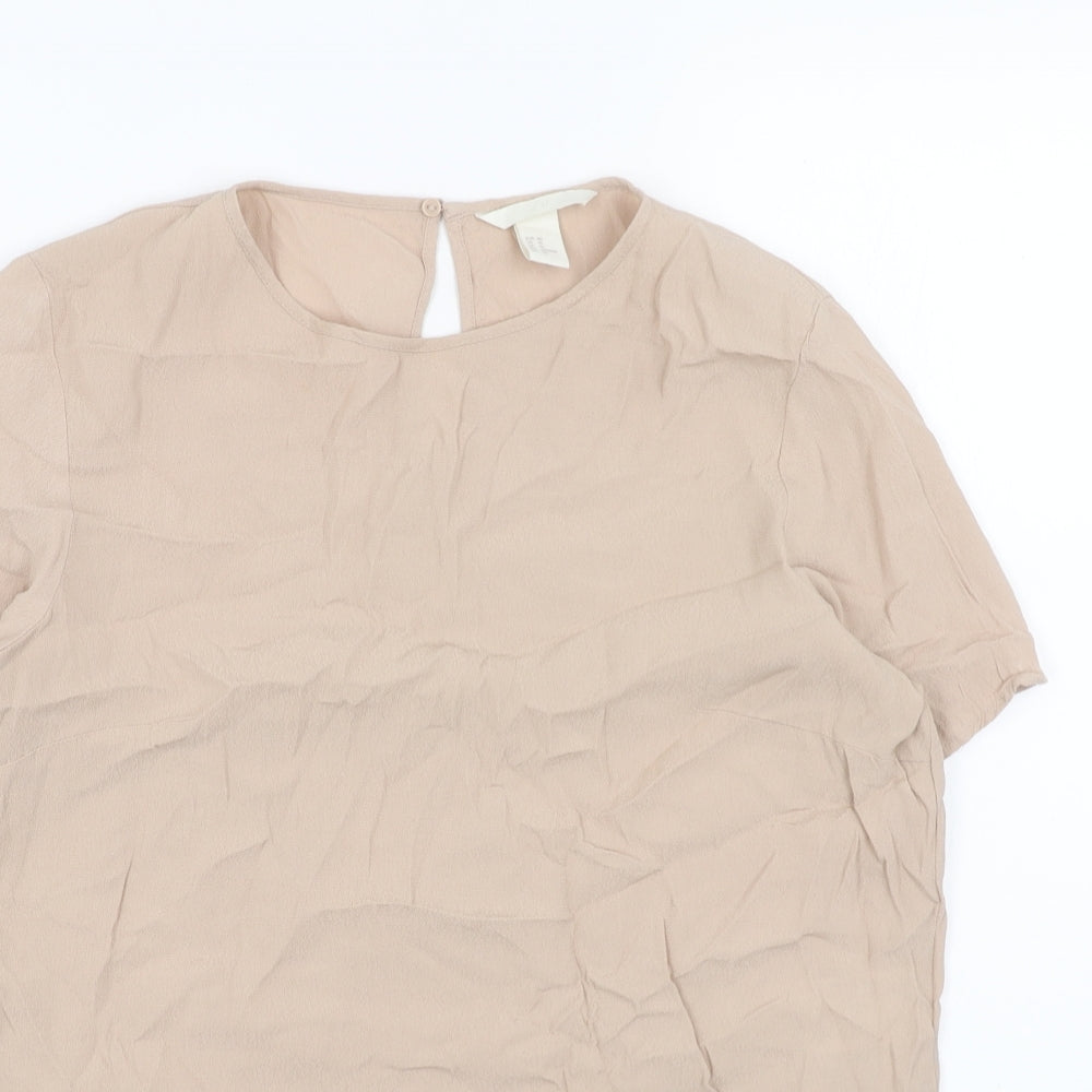 H&M Womens Beige Polyester Basic Blouse Size 12 Round Neck