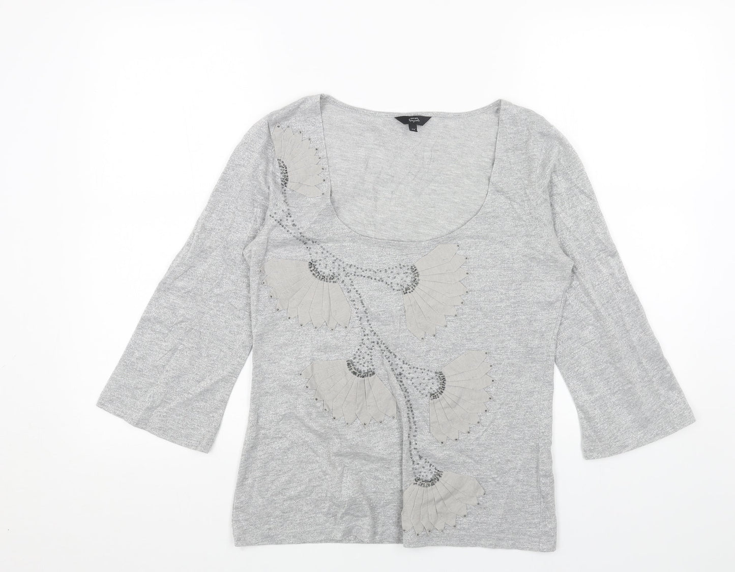 Per Una Womens Grey Scoop Neck Geometric Polyester Pullover Jumper Size 12