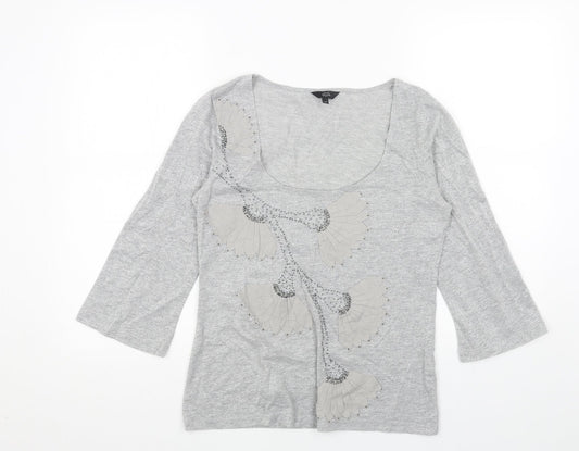 Per Una Womens Grey Scoop Neck Geometric Polyester Pullover Jumper Size 12