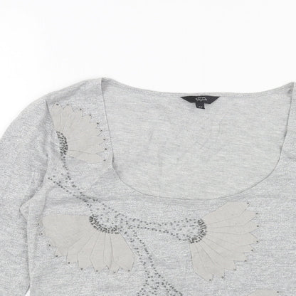 Per Una Womens Grey Scoop Neck Geometric Polyester Pullover Jumper Size 12