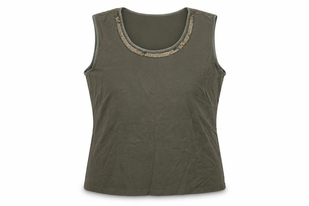 Country Casuals Womens Green Cotton Basic Tank Size L Round Neck
