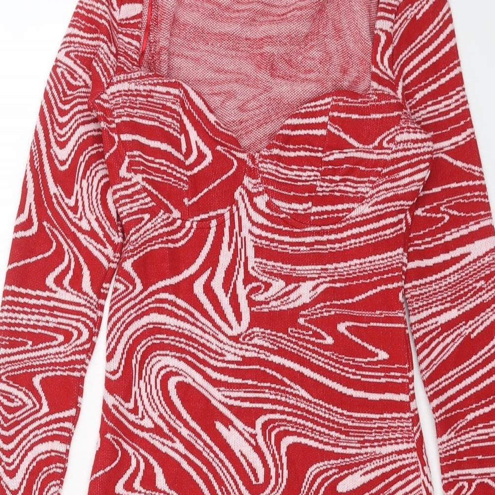 Zara Womens Red Geometric Polyester Bodycon Size S Sweetheart Pullover