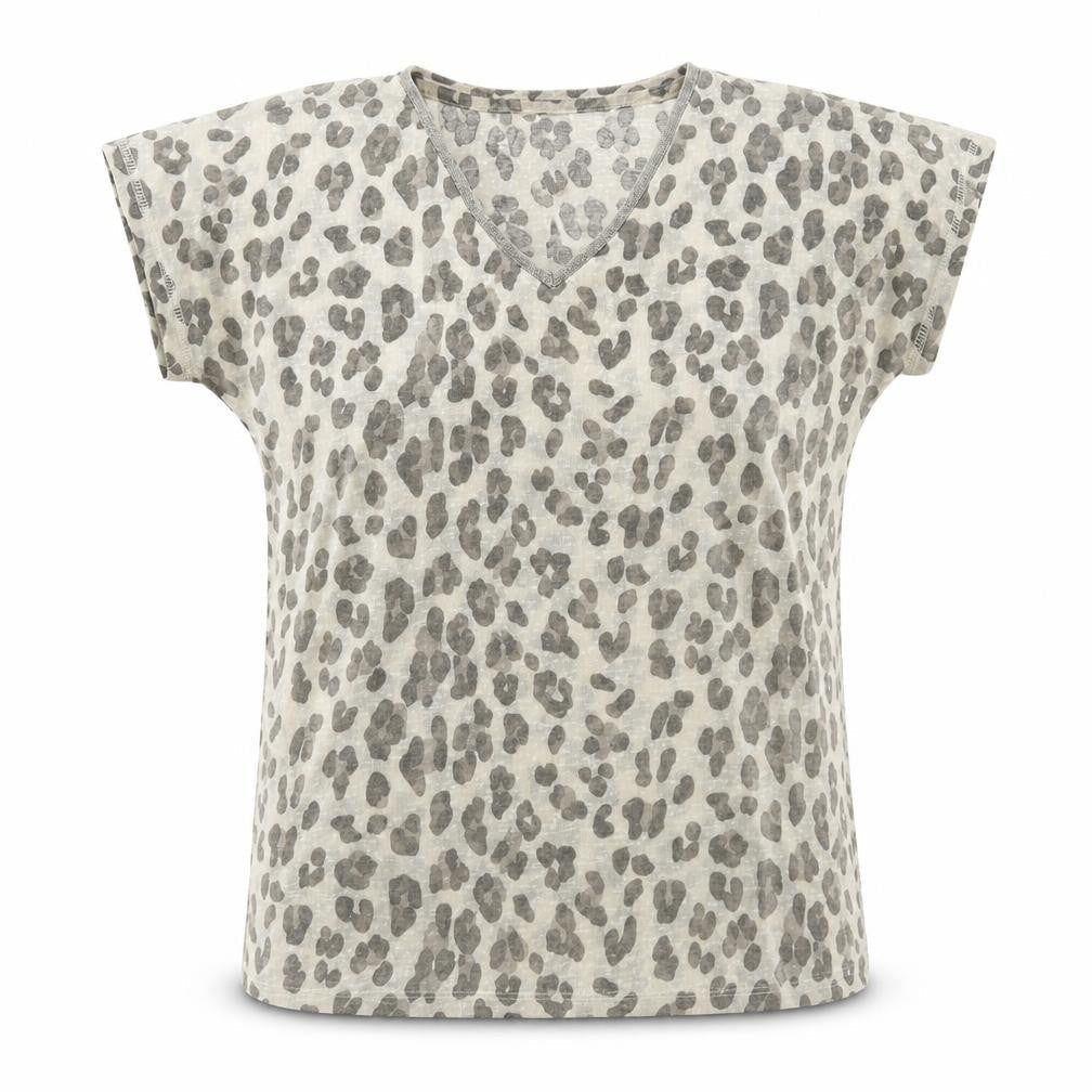Soyaconcept Womens Grey V-Neck Animal Print Polyester Pullover Jumper Size M - Leopard Pattern
