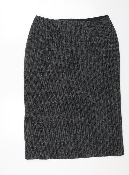Preworn Womens Grey Herringbone Polyester Straight & Pencil Skirt Size 38 in