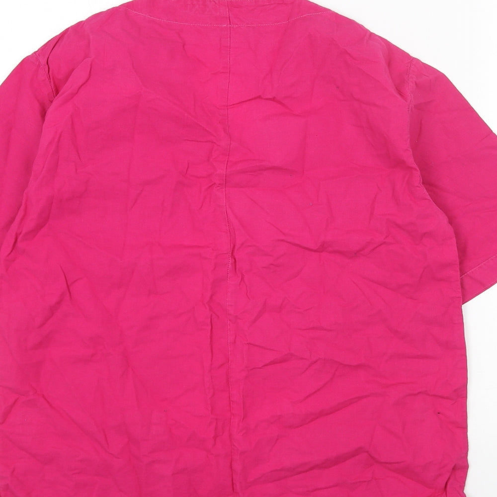 Preworn Womens Pink Linen Basic Blouse Size 3XL V-Neck
