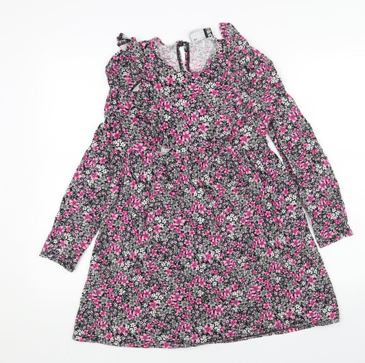 ASOS Womens Pink Floral Cotton Fit & Flare Size 4 Round Neck Pullover