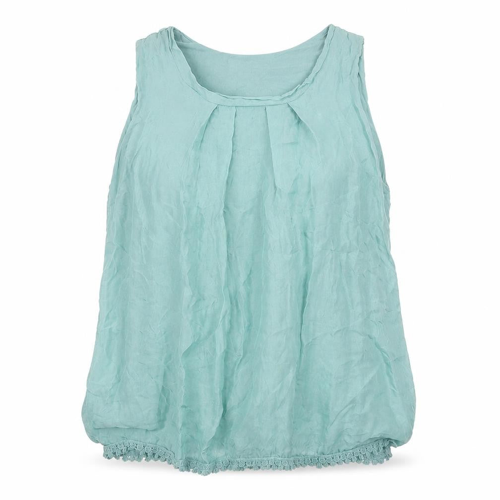 Viola Womens Green Polyester Basic Tank Size L Round Neck