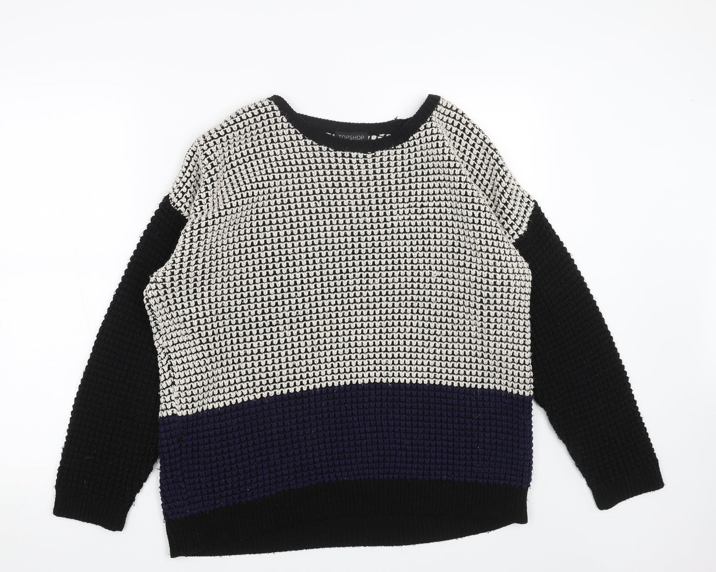 Topshop Womens Black Round Neck Acrylic Pullover Jumper Size 8