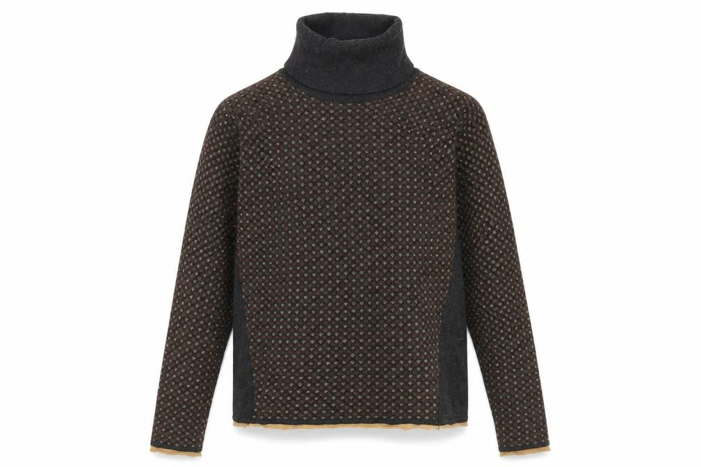 EKLE Womens Grey Roll Neck Geometric Viscose Pullover Jumper Size S