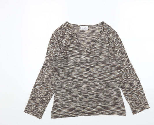 Principles Womens Brown V-Neck Acrylic Pullover Jumper Size 12
