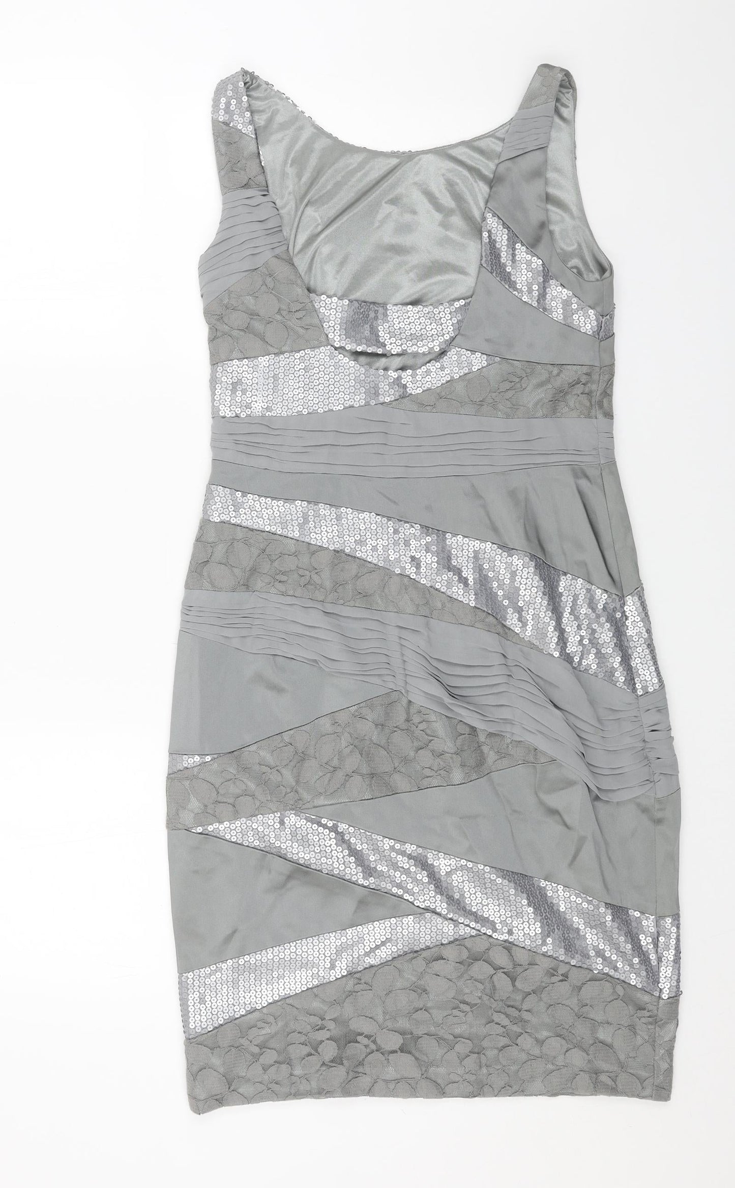 Jax Womens Grey Geometric Polyester Pencil Dress Size 8 Boat Neck Zip - Lace Panels