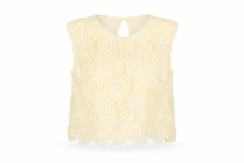 Topshop Womens White Floral Nylon Cropped Tank Size 10 Scoop Neck
