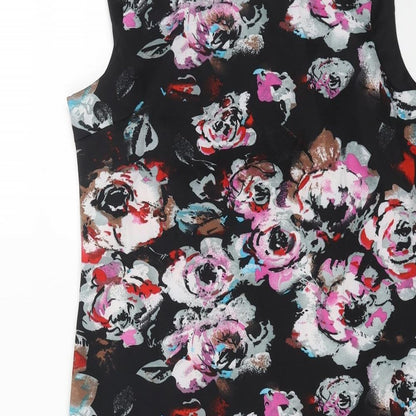VENCO Womens Black Floral Polyester Shift Size 16 Scoop Neck Zip