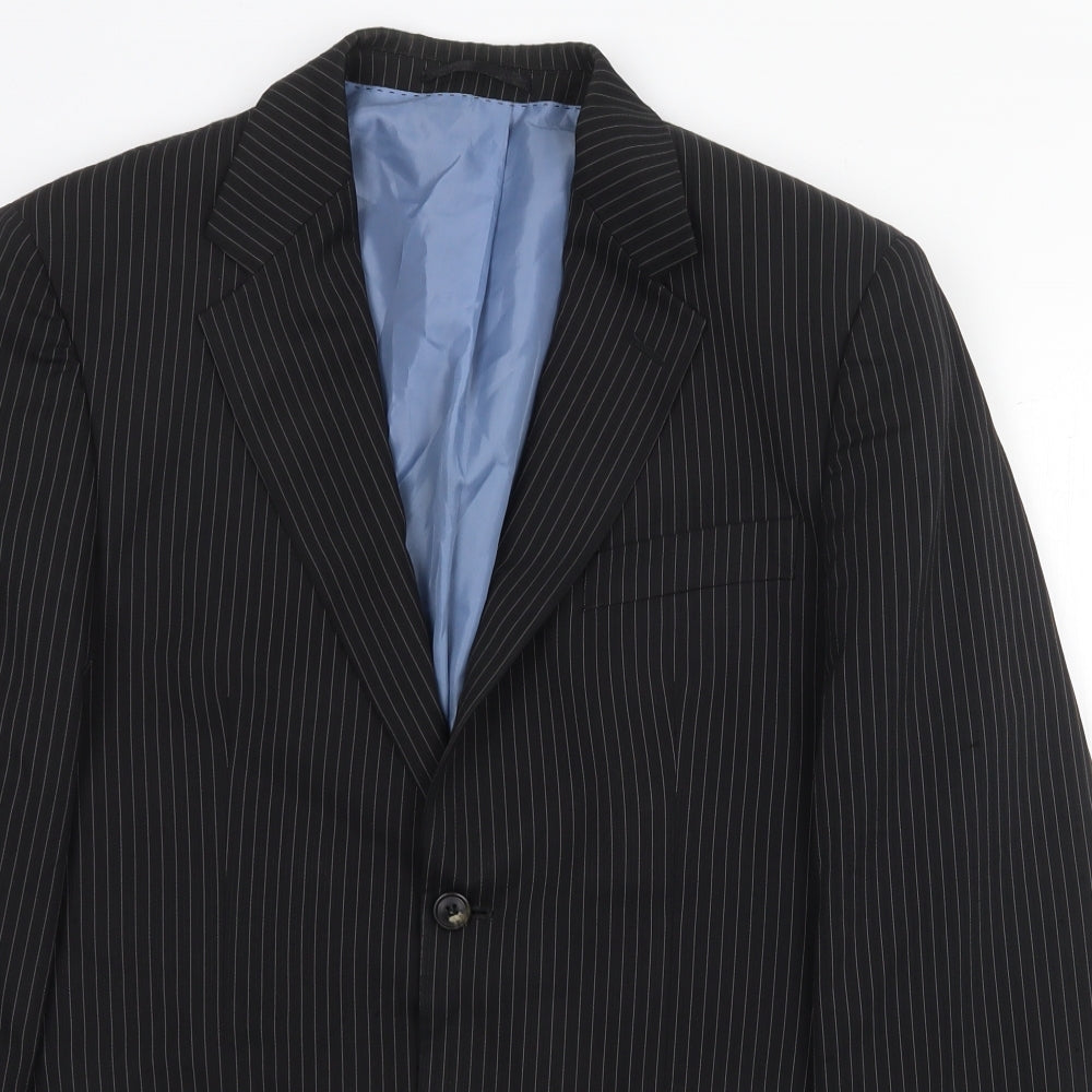 Preworn Mens Black Striped Polyester Jacket Suit Jacket Size 40 Regular
