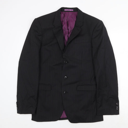 NEXT Mens Black Striped Wool Jacket Suit Jacket Size 36 Regular