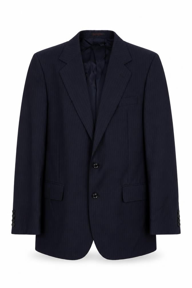 English Manor Mens Blue Striped Polyester Jacket Suit Jacket Size 40 Regular