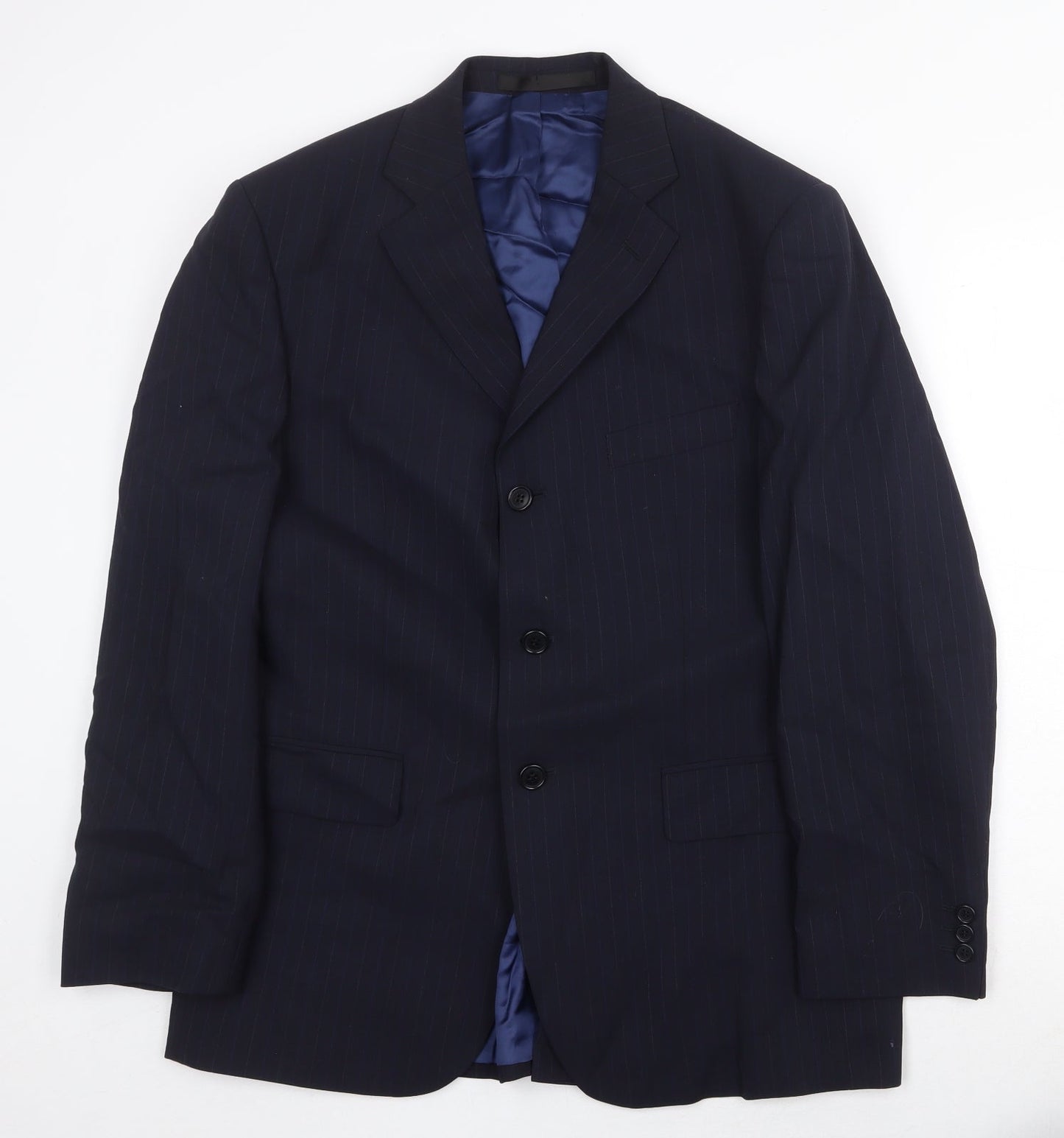 Marks and Spencer Mens Blue Striped Wool Jacket Suit Jacket Size 40 Regular