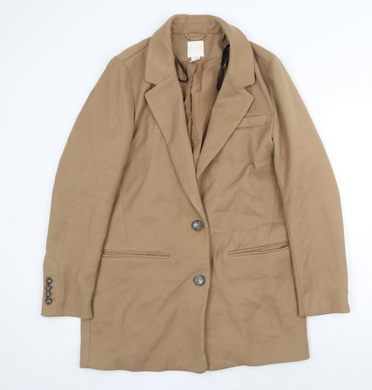 H&M Womens Beige Overcoat Coat Size S Button