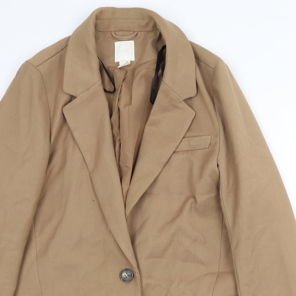 H&M Womens Beige Overcoat Coat Size S Button