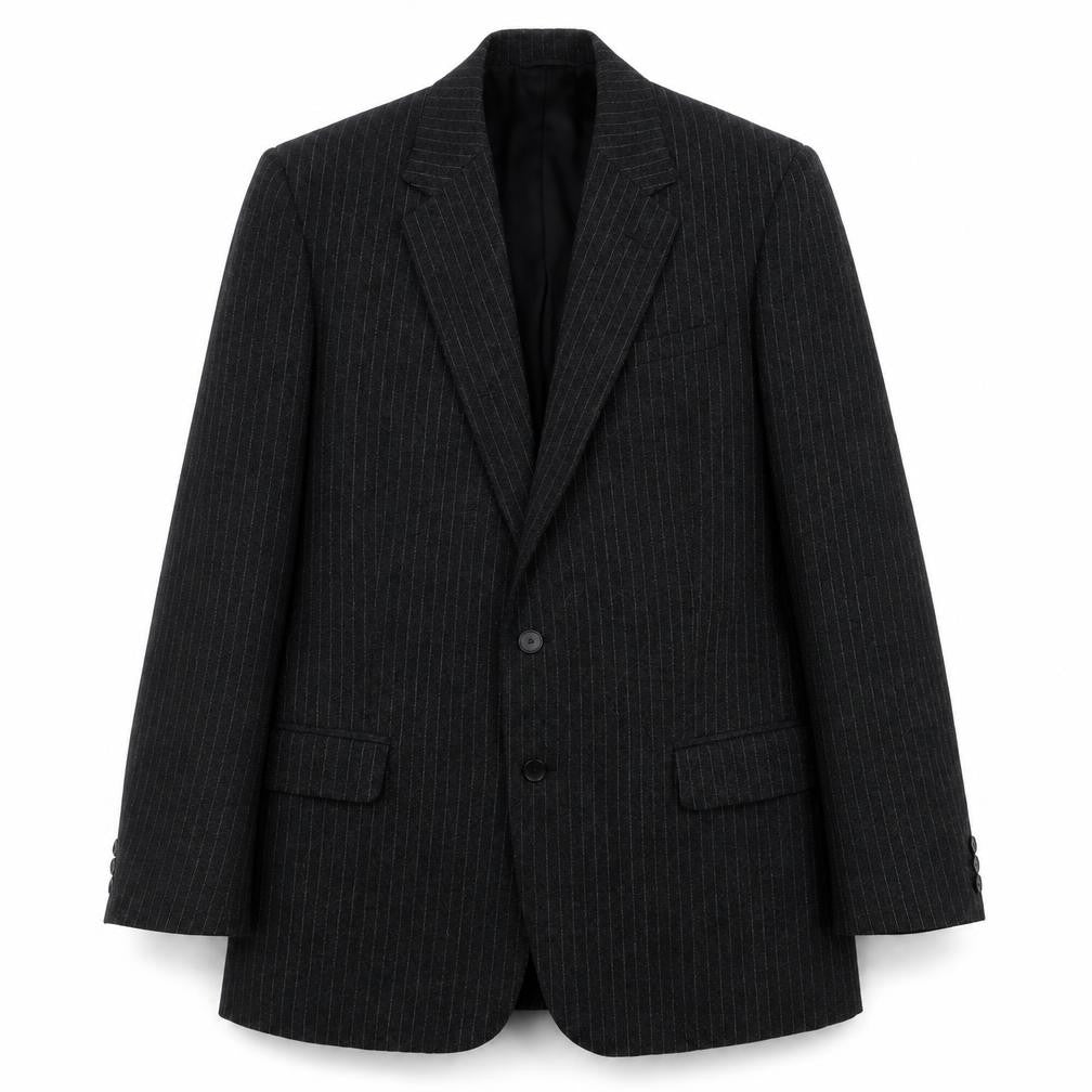 FMT Mens Black Striped Wool Jacket Suit Jacket Size 40 Regular
