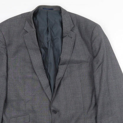 F&F Mens Grey Plaid Polyester Jacket Suit Jacket Size 46 Regular