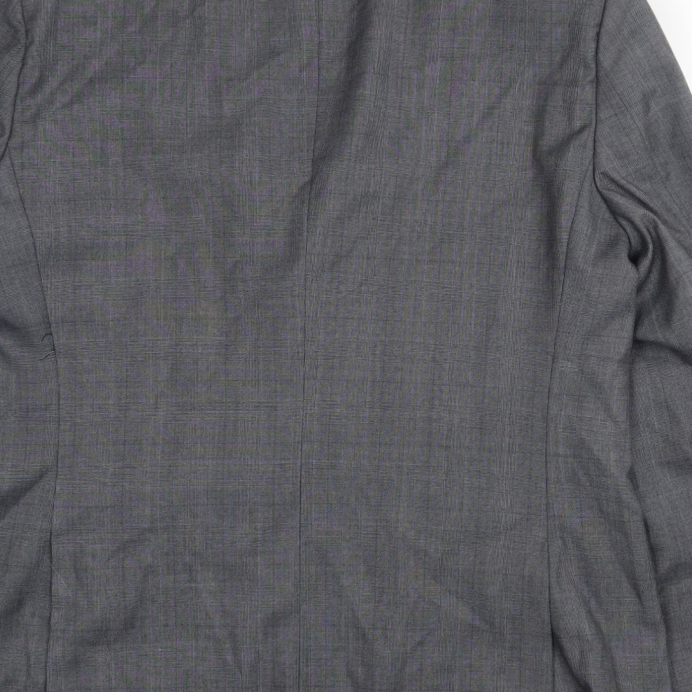 F&F Mens Grey Plaid Polyester Jacket Suit Jacket Size 46 Regular