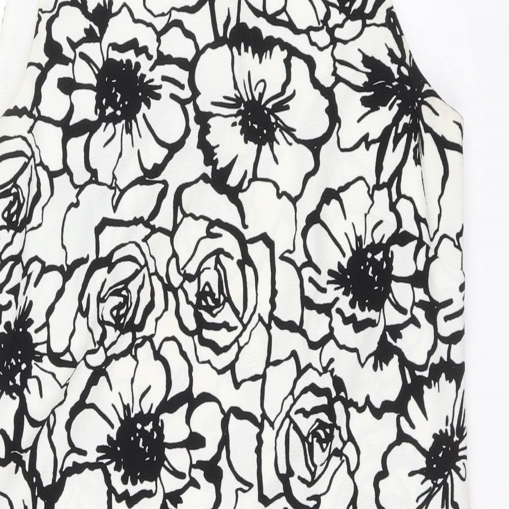 M&Co Womens Black Floral Polyester A-Line Size 10 Round Neck Button