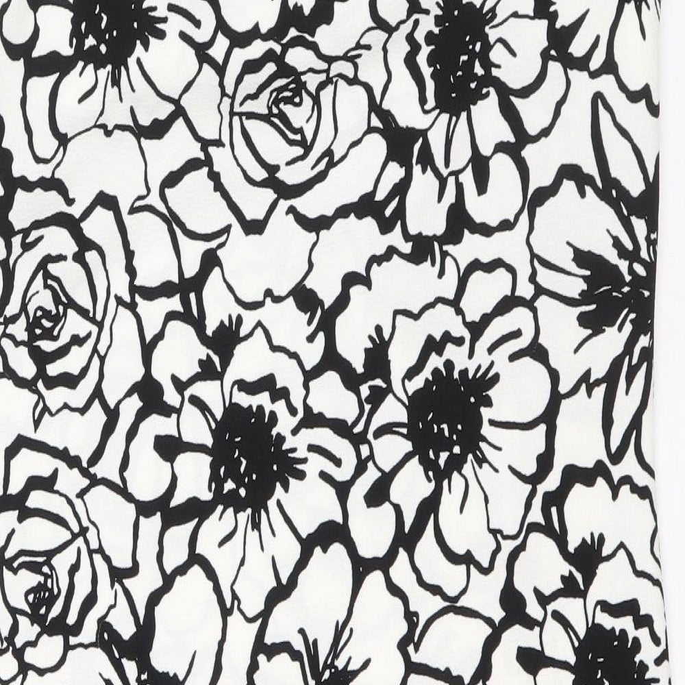 M&Co Womens Black Floral Polyester A-Line Size 10 Round Neck Button