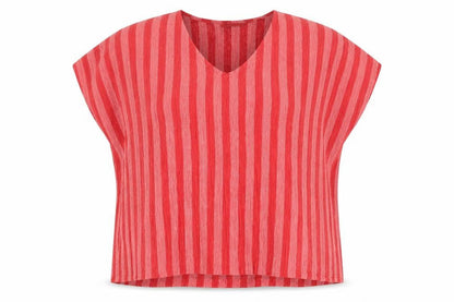 Zara Womens Red Striped Polyester Basic Blouse Size M V-Neck