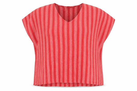Zara Womens Red Striped Polyester Basic Blouse Size M V-Neck