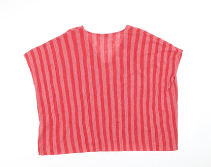 Zara Womens Red Striped Polyester Basic Blouse Size M V-Neck