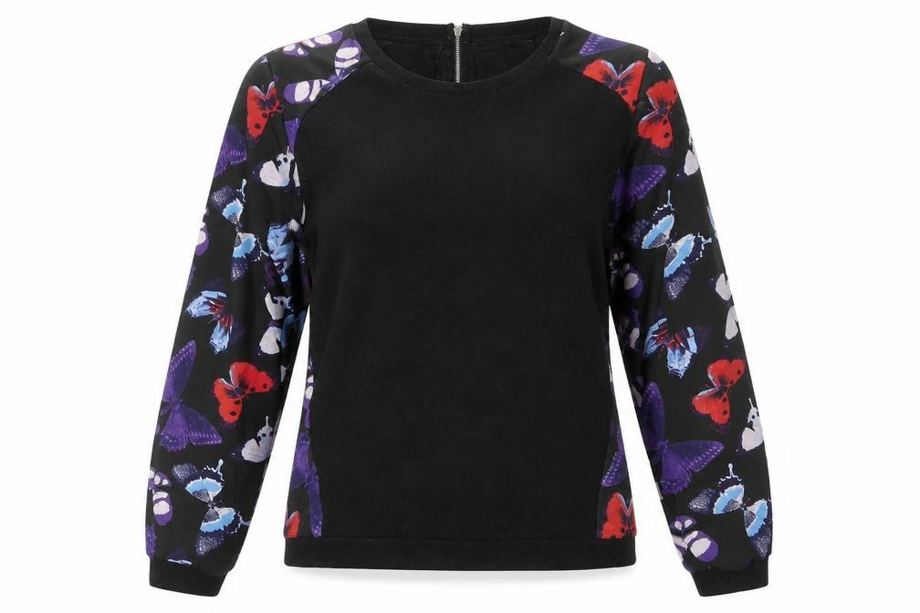 Apricot Womens Black Round Neck Geometric Polyester Pullover Jumper Size 12 - Butterfly Pattern